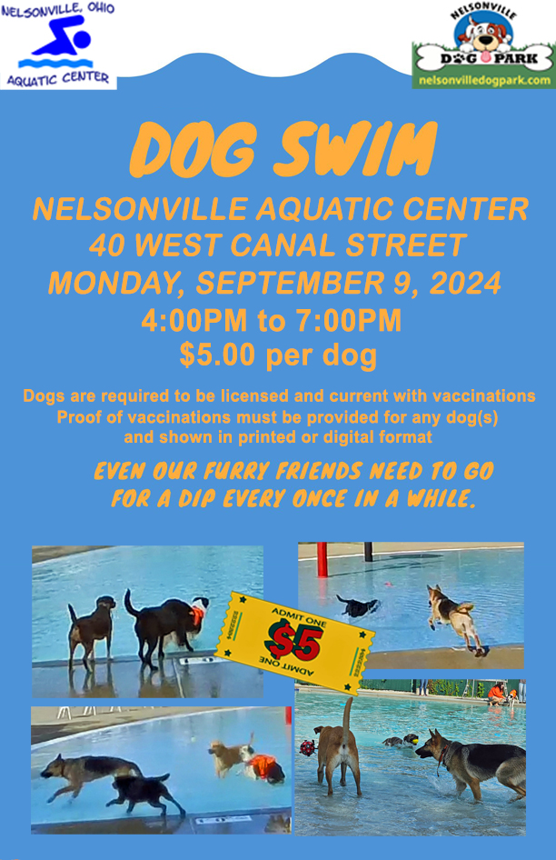 promotional flyer image for the dog swim event with details as described above